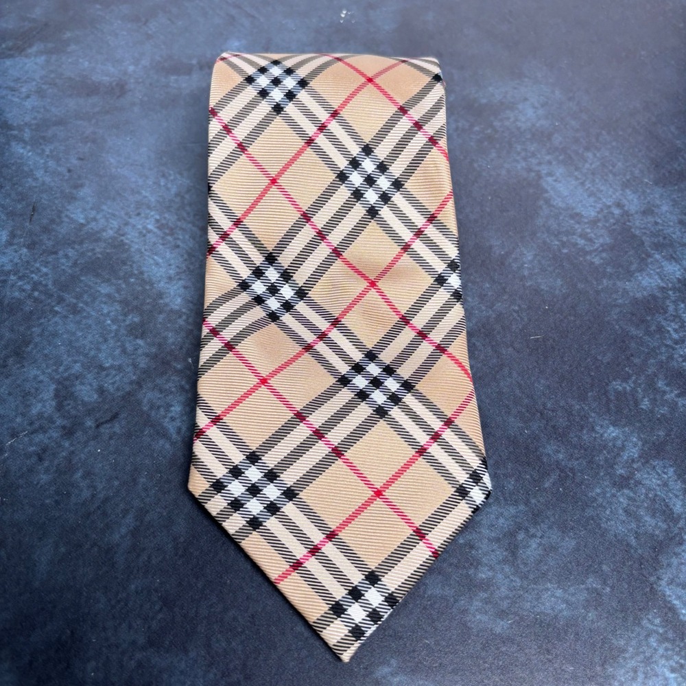 Ermenegildo Zegna Tan Plaid Silk Tie